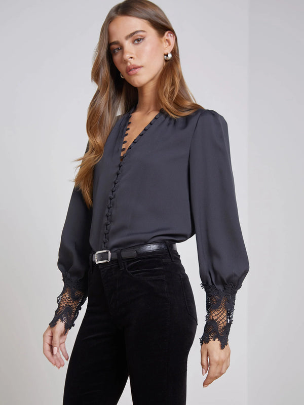 Ava Lace Cuff Blouse - Black