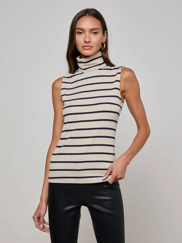 Ceci Sleeveless Turtleneck Stripe Tank
