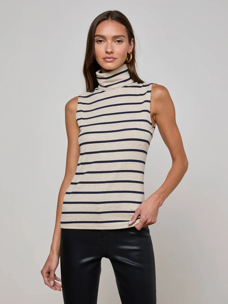 Ceci Sleeveless Turtleneck Stripe Tank