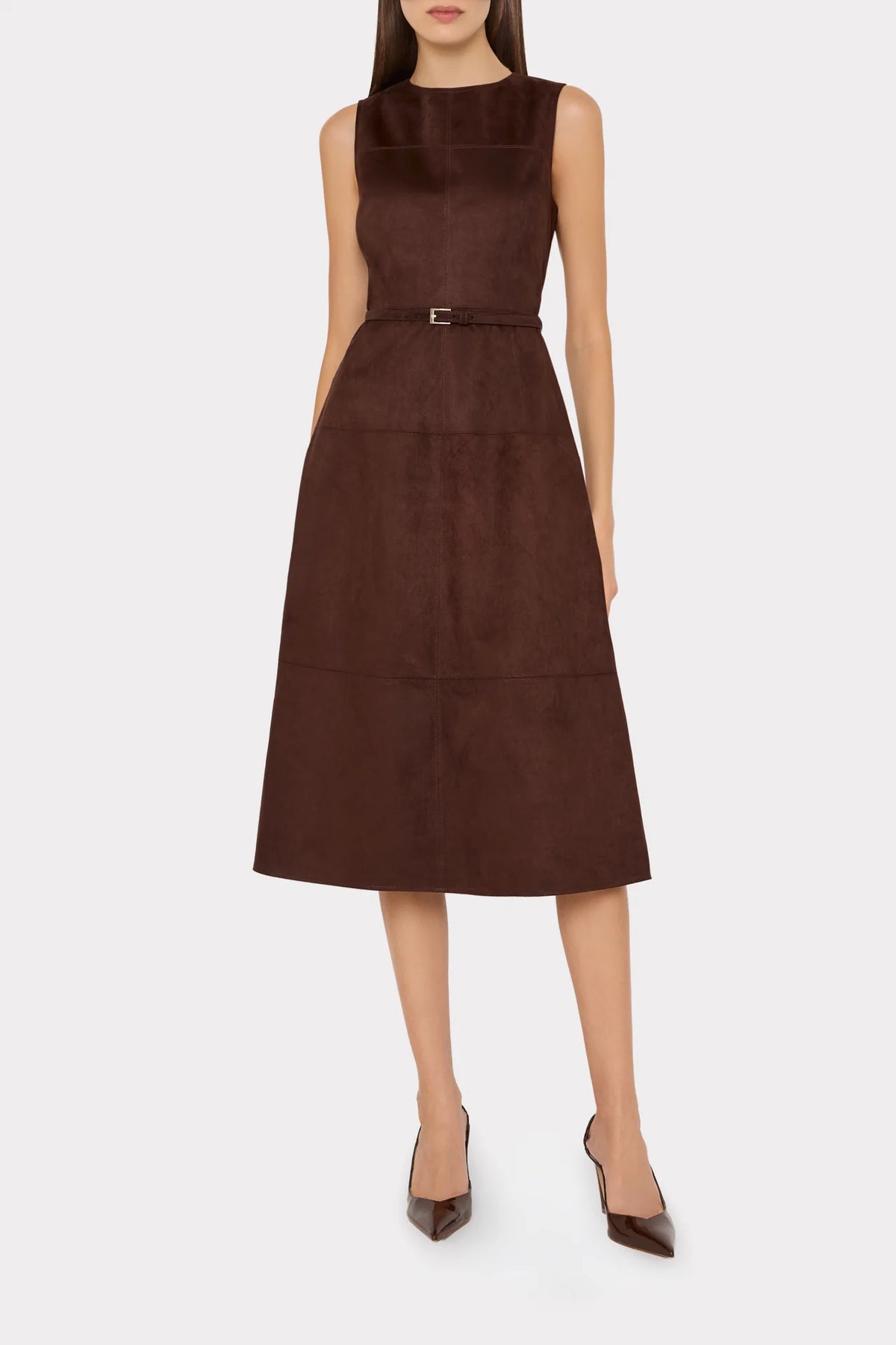 Milly Frankie Suede Belted Midi Dress