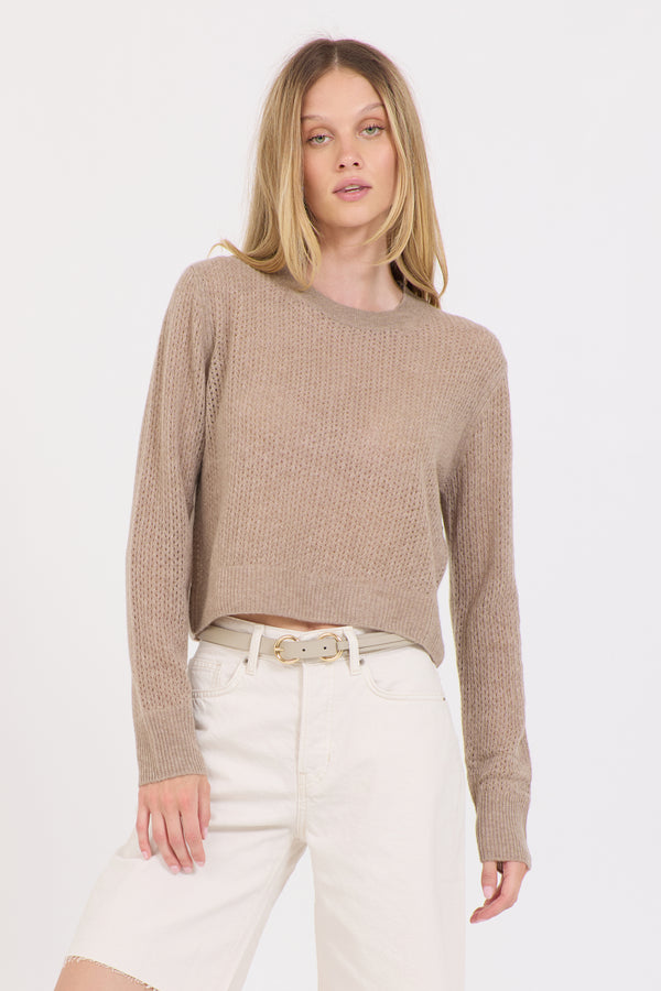 Peggy Cashmere Pointelle Pullover - Stone