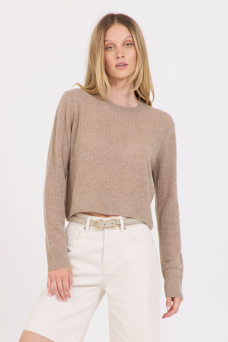 Peggy Cashmere Pointelle Pullover - Stone