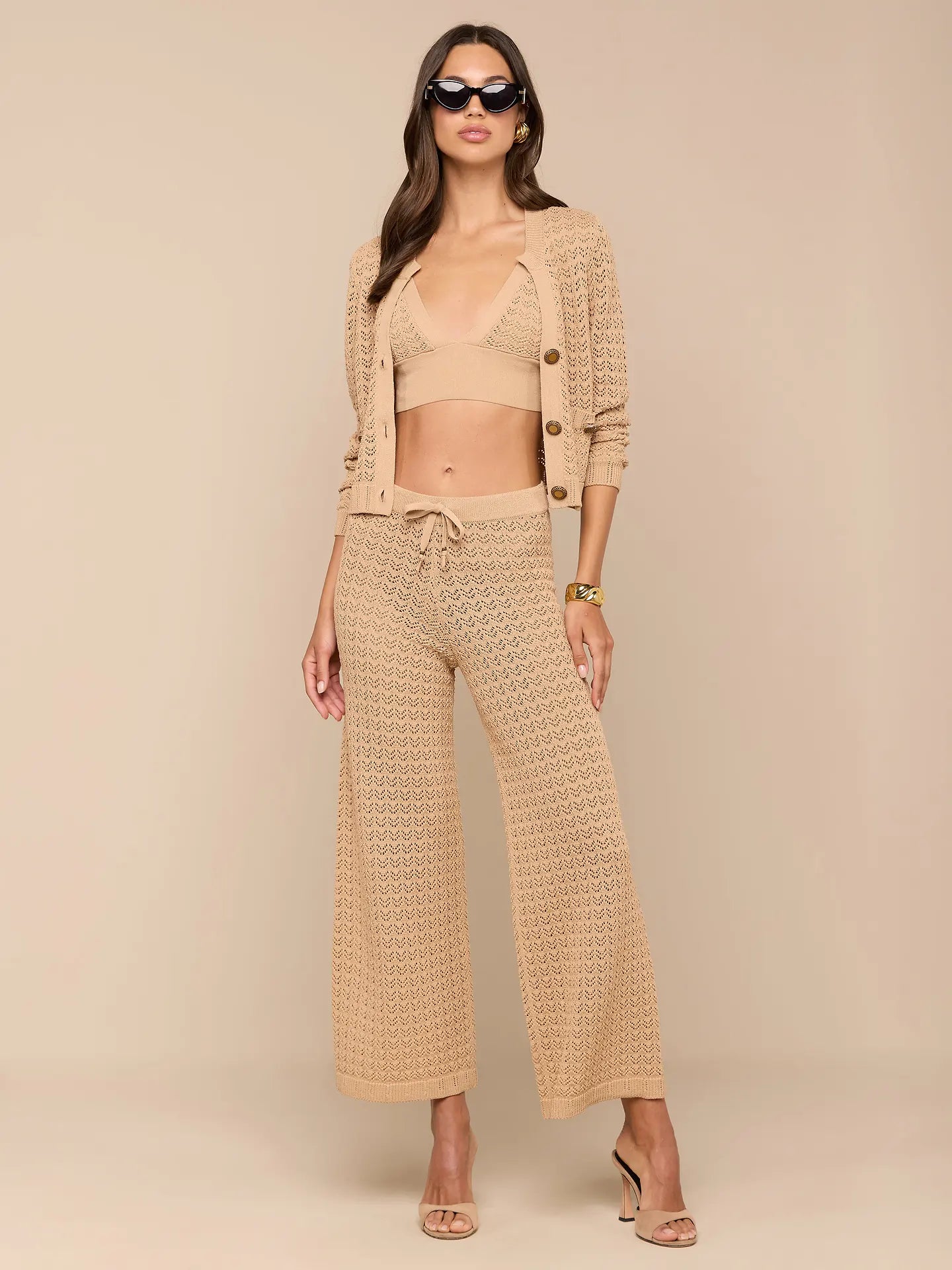 L'Agence Orla Pointelle Knit Cardi - Capuccino