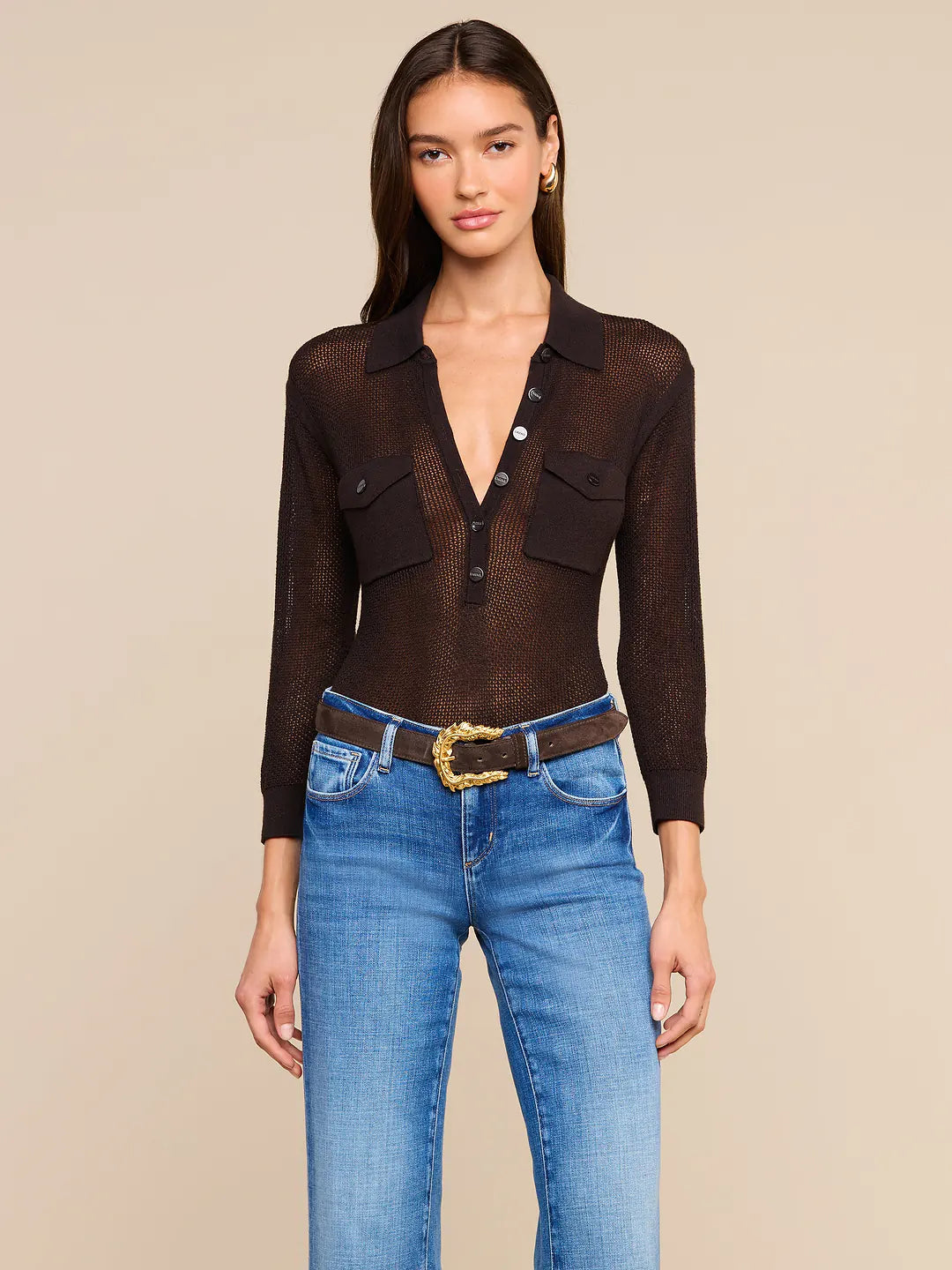 L'Agence Carine Pointelle Collared Sweater