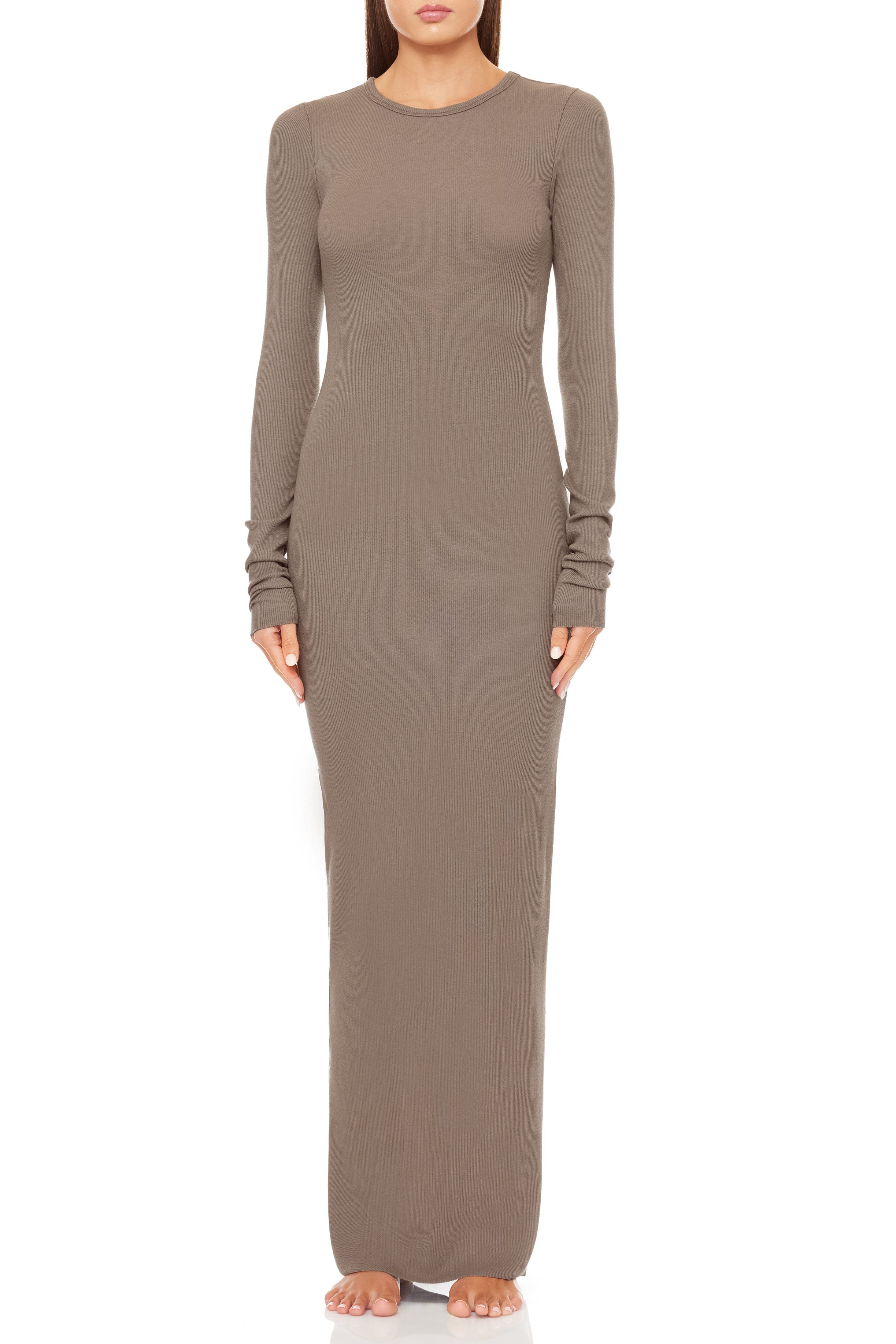 Eterne Long Sleeve Crewneck Dress Maxi - Black, Clay Eterne Long Sleeve Crewneck Dress Maxi - Black, Clay