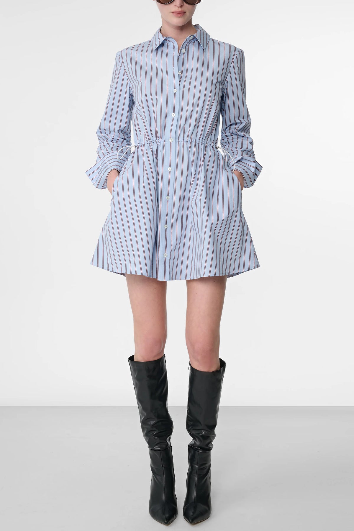 Toccin Kirby Mini Shirt Dress with Drawstring Detail