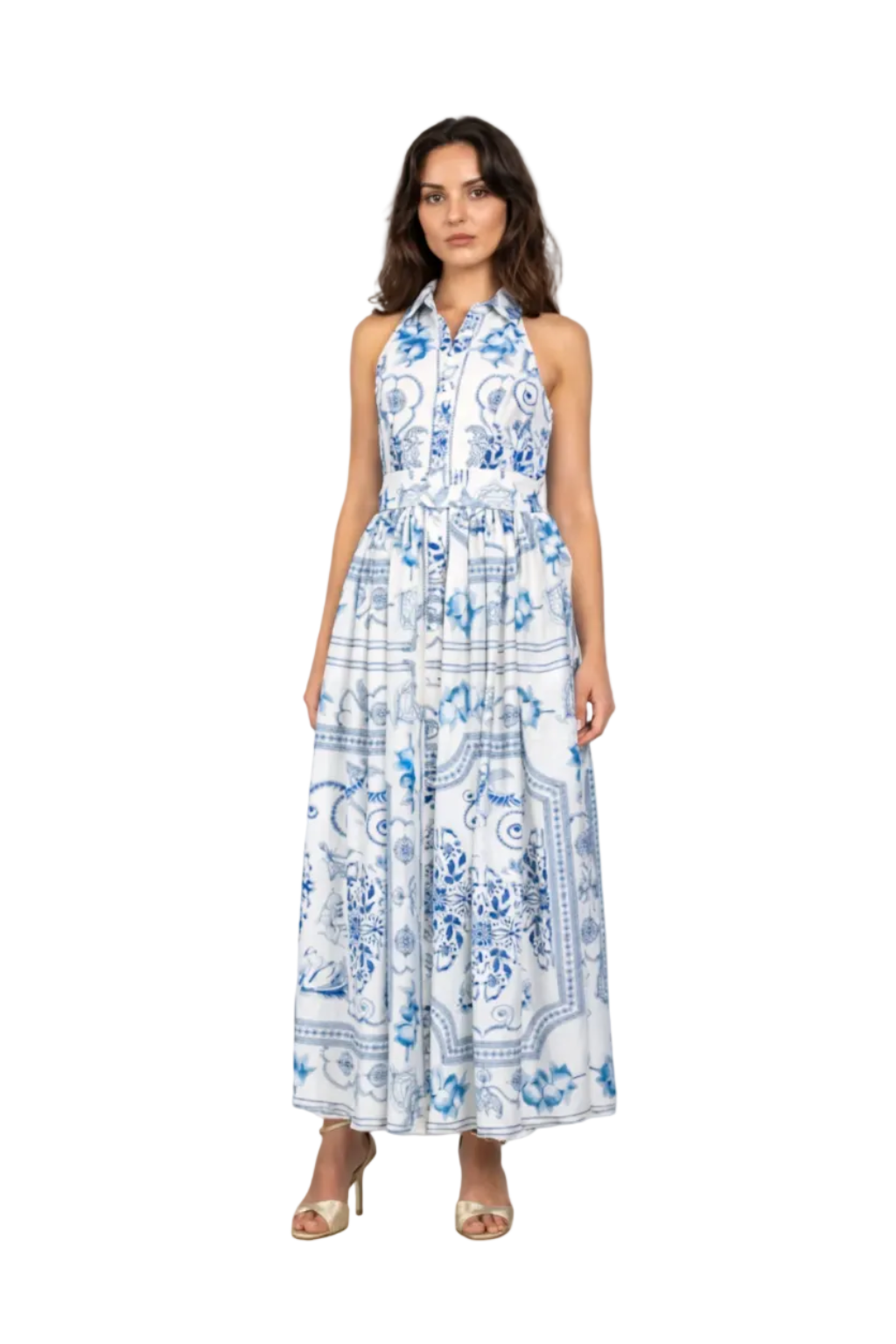 Marilyn Maxi Dress - White/Blue