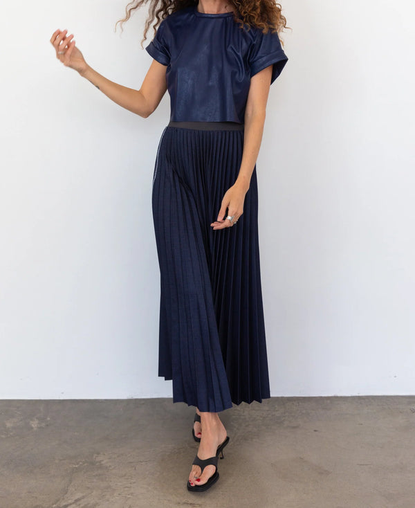 SATIN SKIRT MIDI - Denim