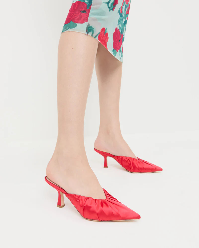 Inez Red Satin Mid-Heel Mule