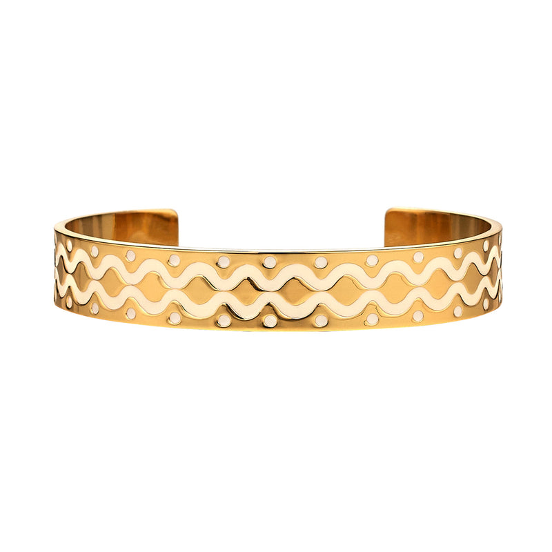 Gold Cuff W/ Squiggle - Ivory, Navy