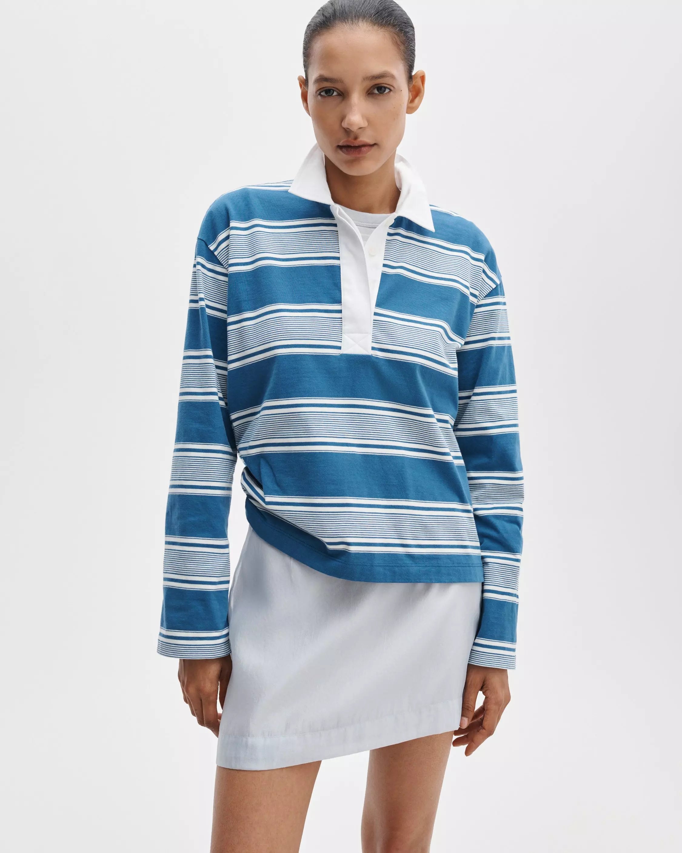 rag & bone Kelly Boxy Striped Long-Sleeve Polo