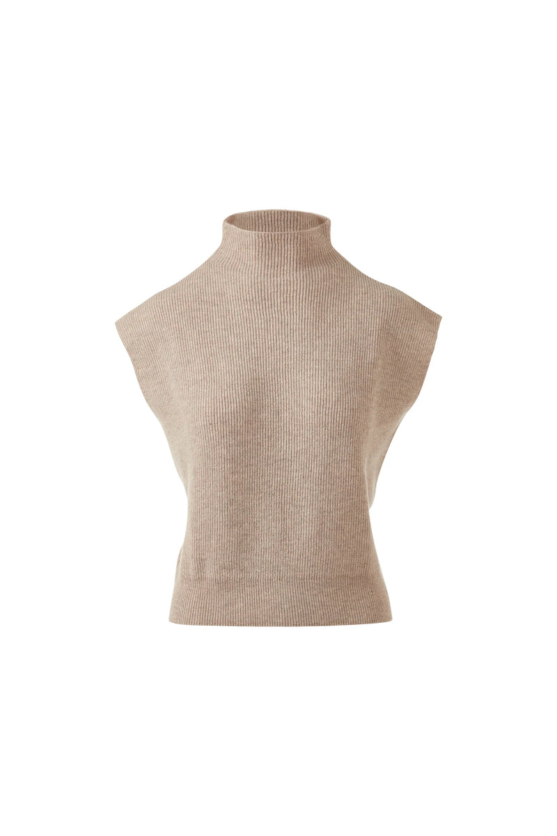 Rib Cap Sleeve Mock Neck