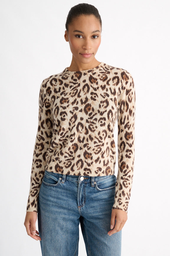 Kinross Animal Print Cashmere Crew