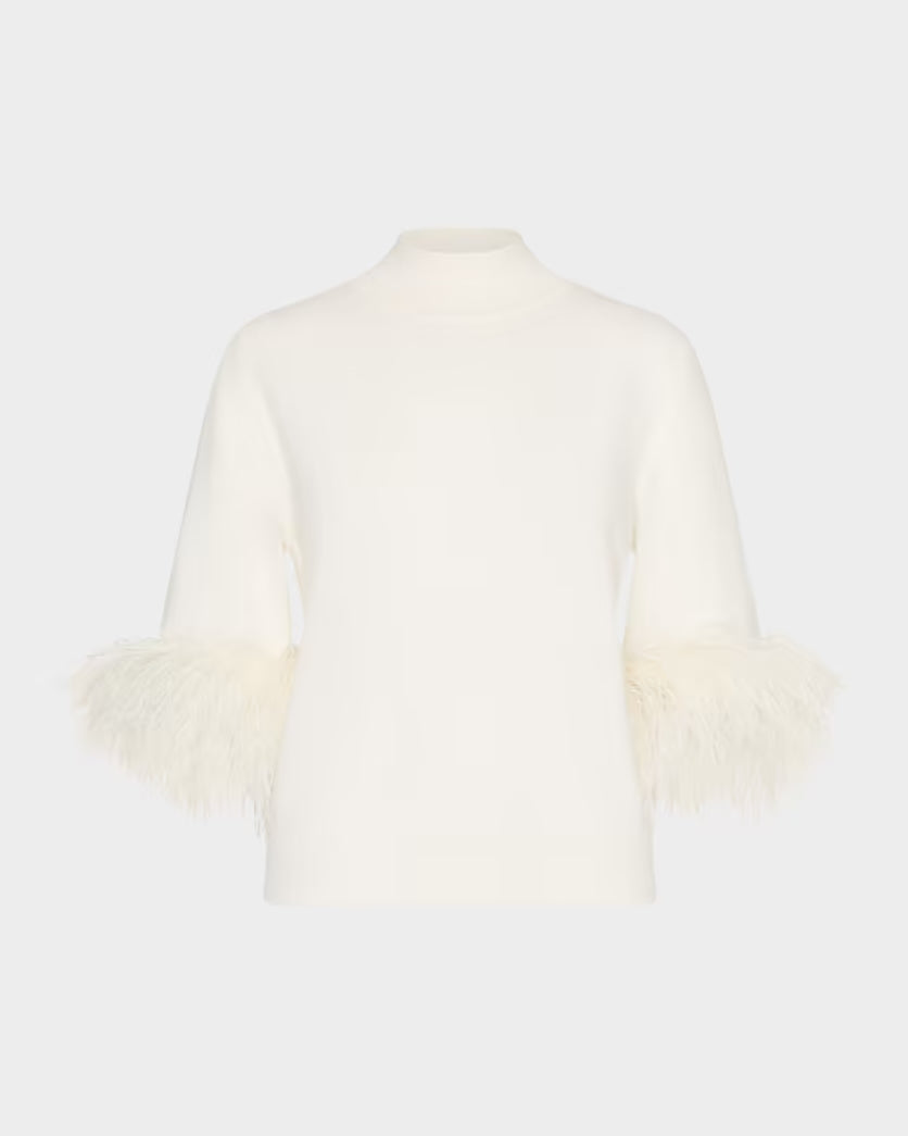 Milly Short Sleeve Feather Mockneck Sweater