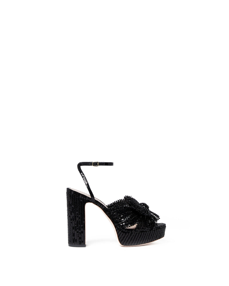 Natalia Pleated Platform Sandal - Black Sequined
