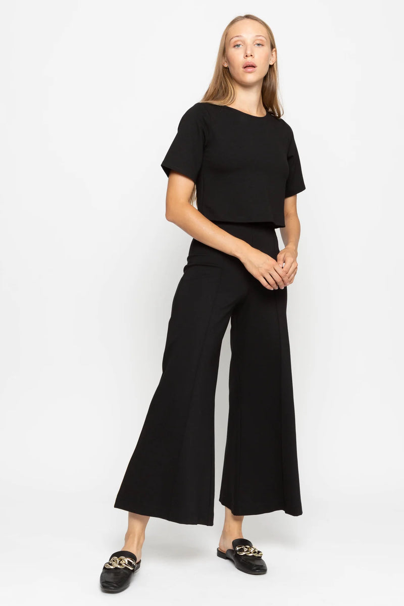 Cropped Ponte Knit Wide Leg Pant