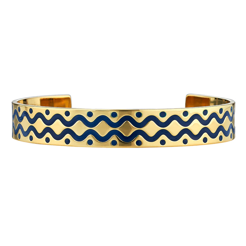 Gold Cuff W/ Squiggle - Ivory, Navy