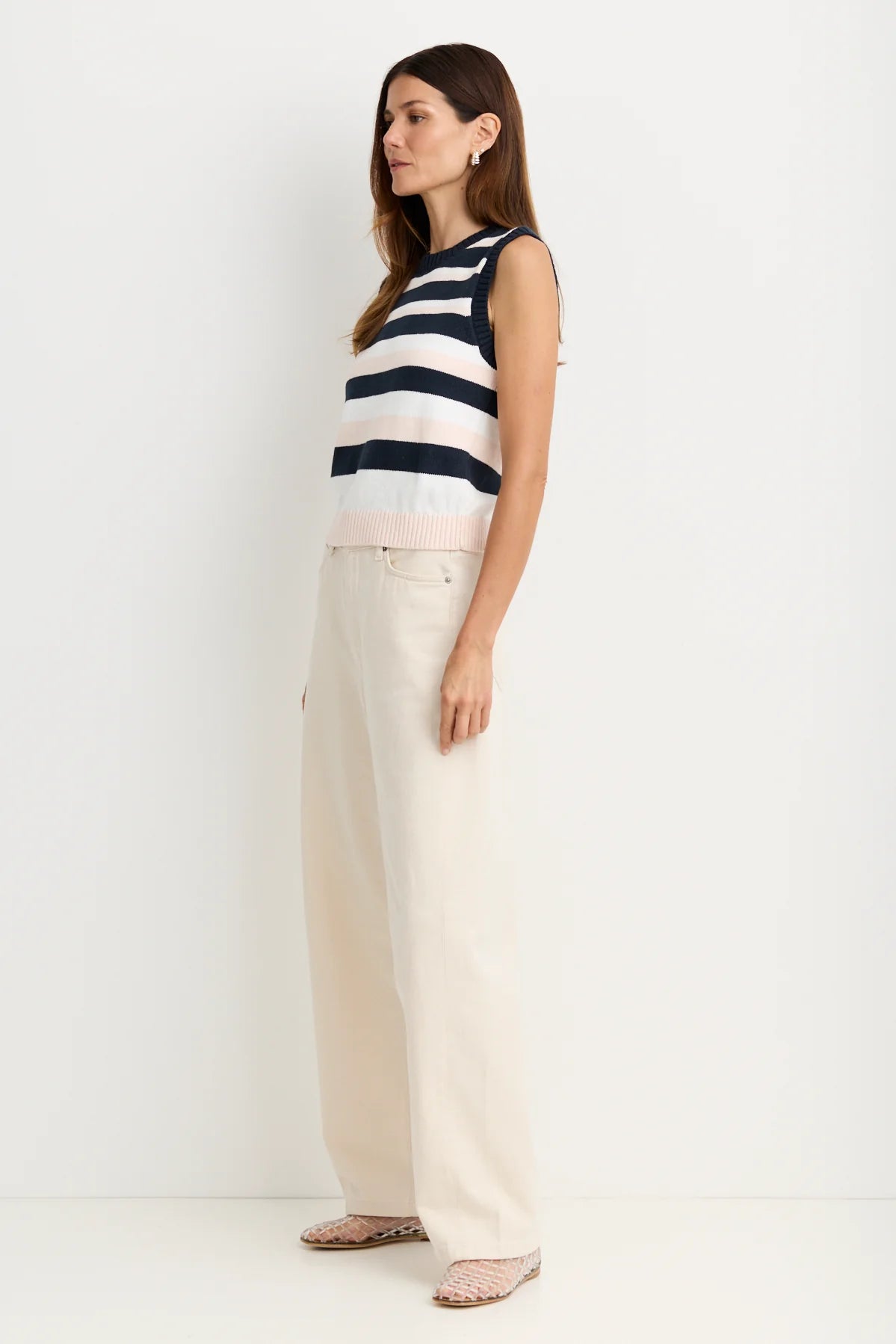 Elton Sleeveless Tee - Navy Stripe