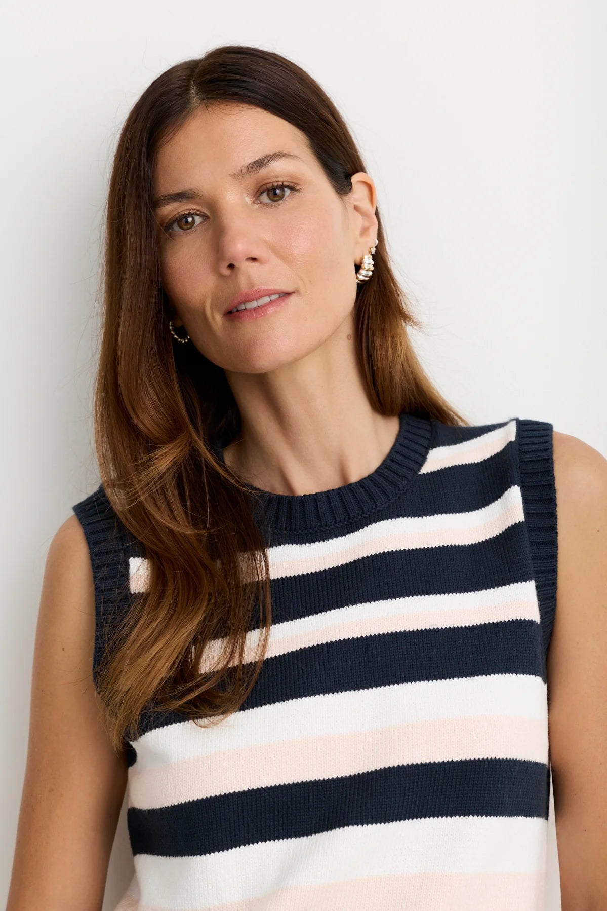 Elton Sleeveless Tee - Navy Stripe