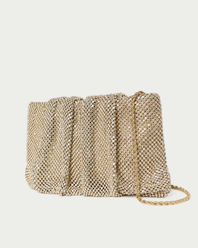 Loeffler Randall Serena Gold Diamanté Gathered Clutch