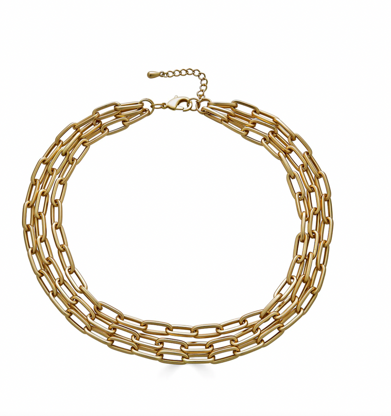 Three Strand Matte Gold Paperclip Necklace