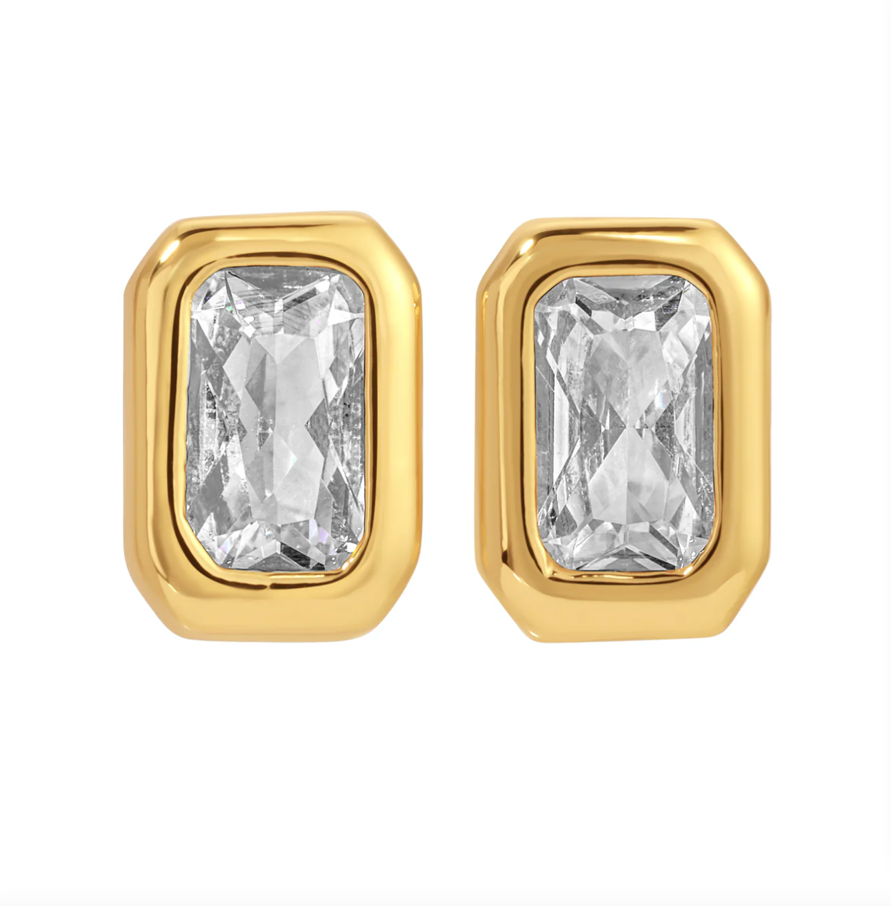 Bezel Baguette Studs - Gold