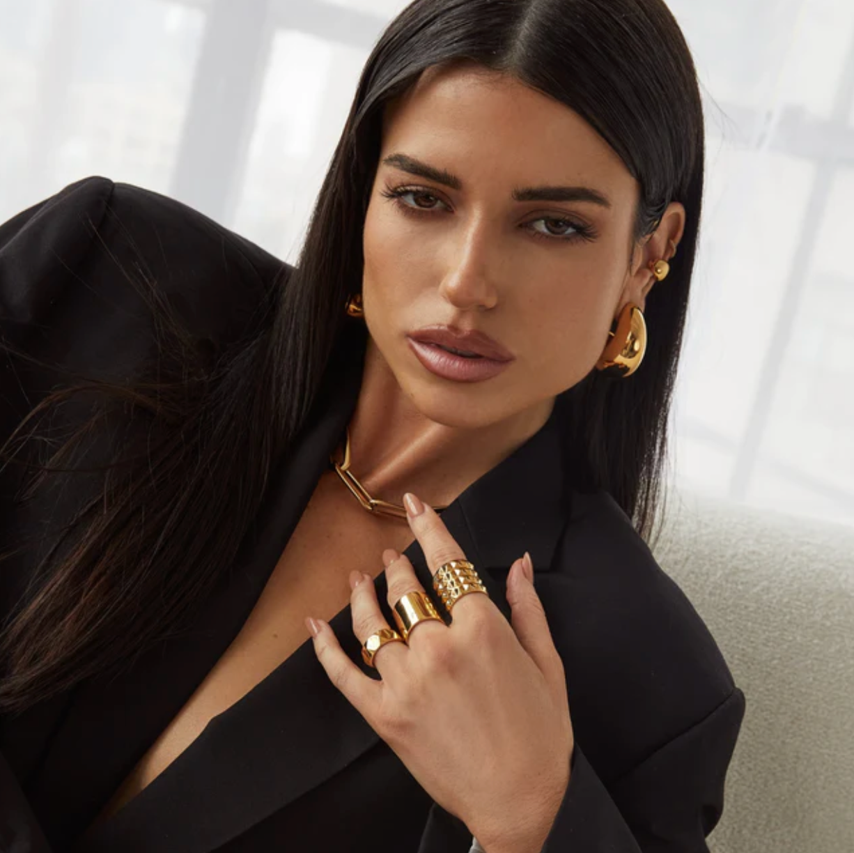 Pyramid Cigar Band Ring - Gold