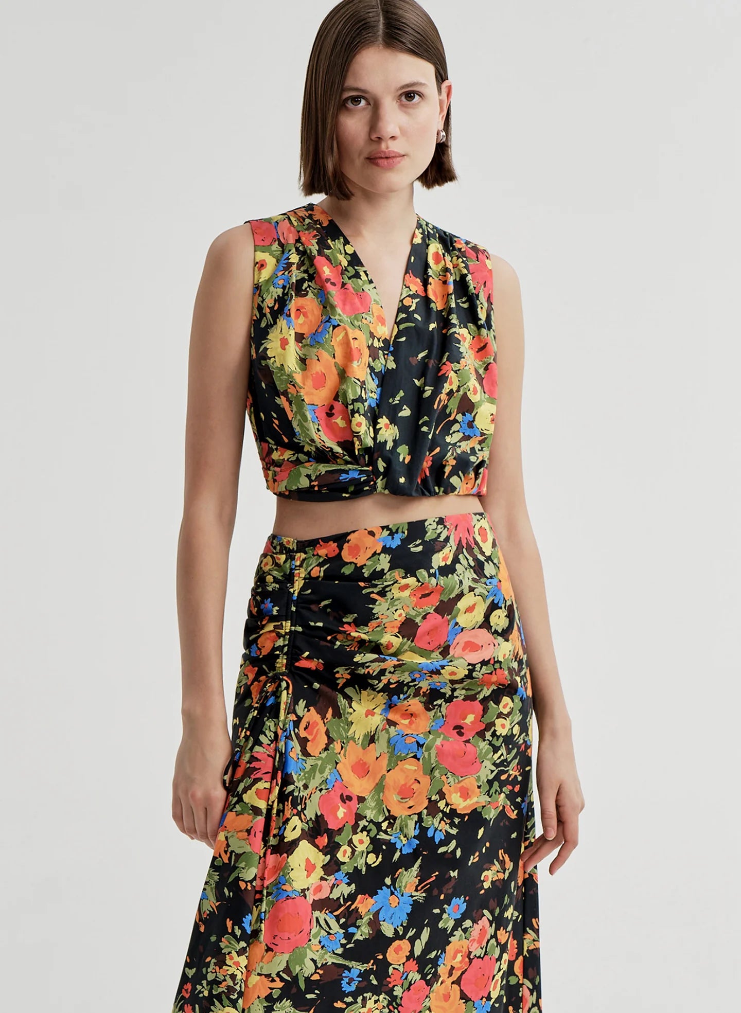  ALC Brooklyn Cropped Floral Top - Black/Persimmon