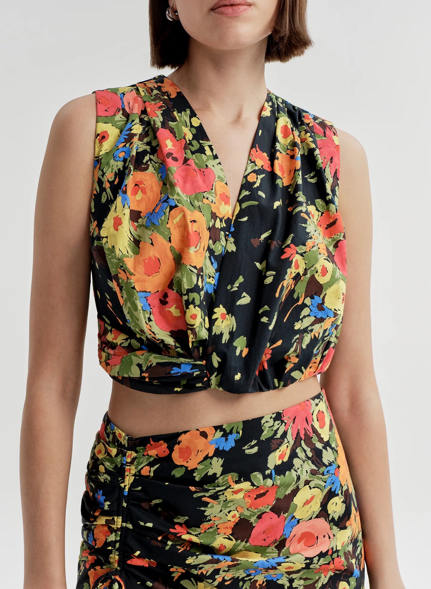  ALC Brooklyn Cropped Floral Top - Black/Persimmon