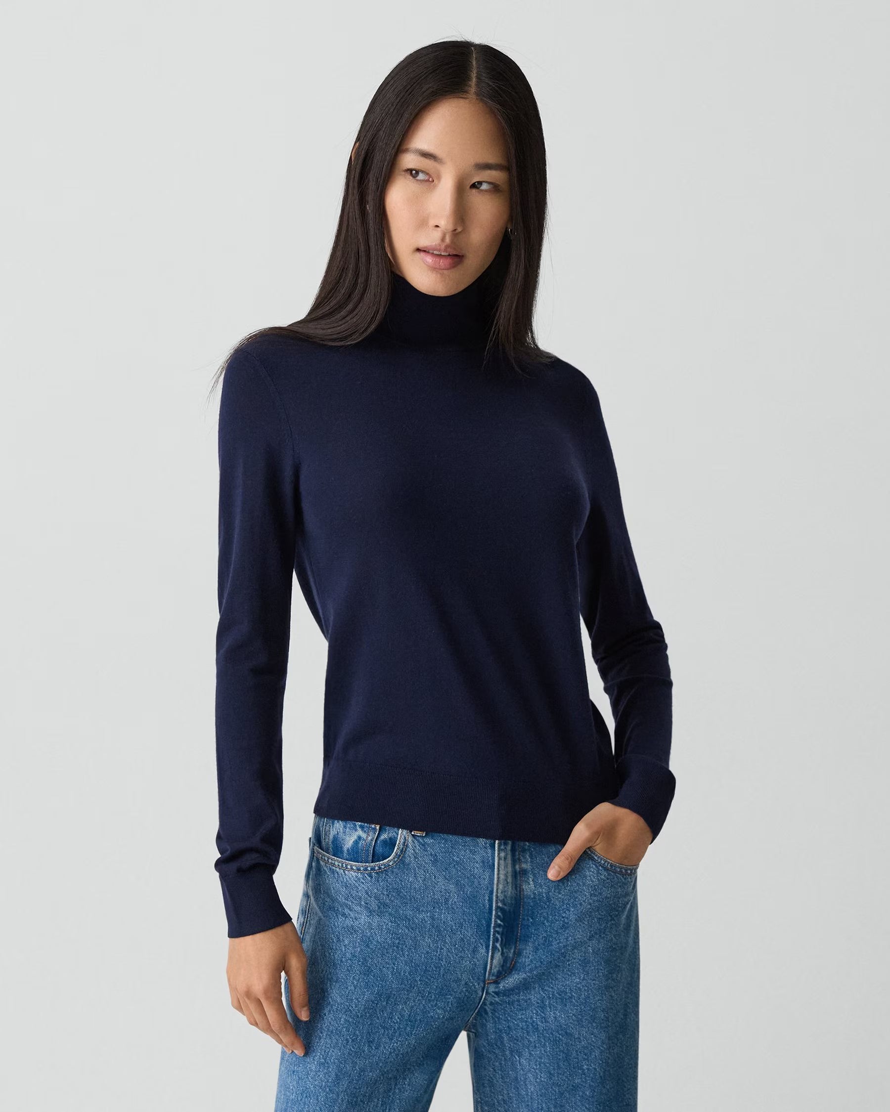 Theory Turtleneck Sweater in Regal Wool - Deep Navy
