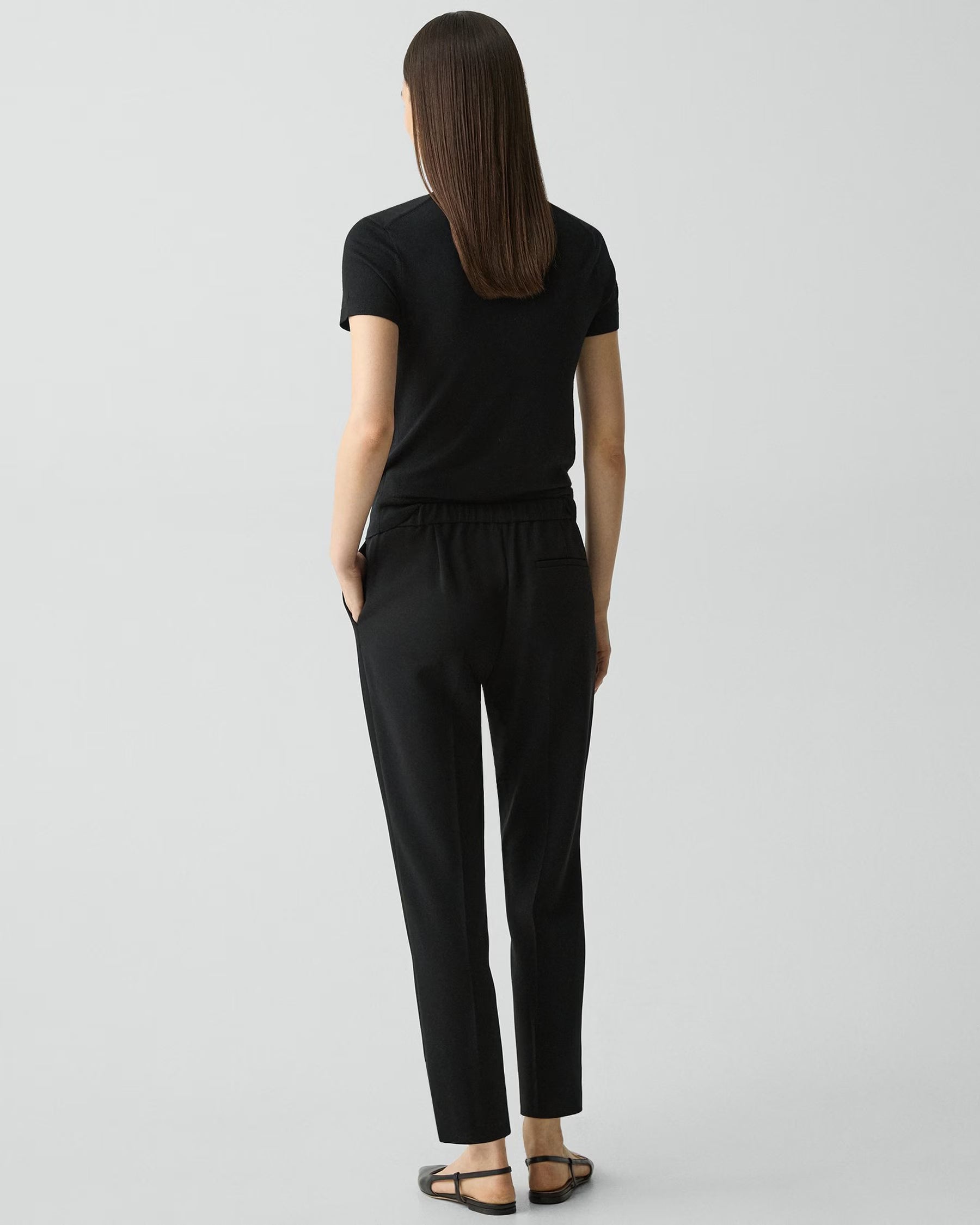 Theory Treeca Pull-On Pant in Admiral Crepe - Black