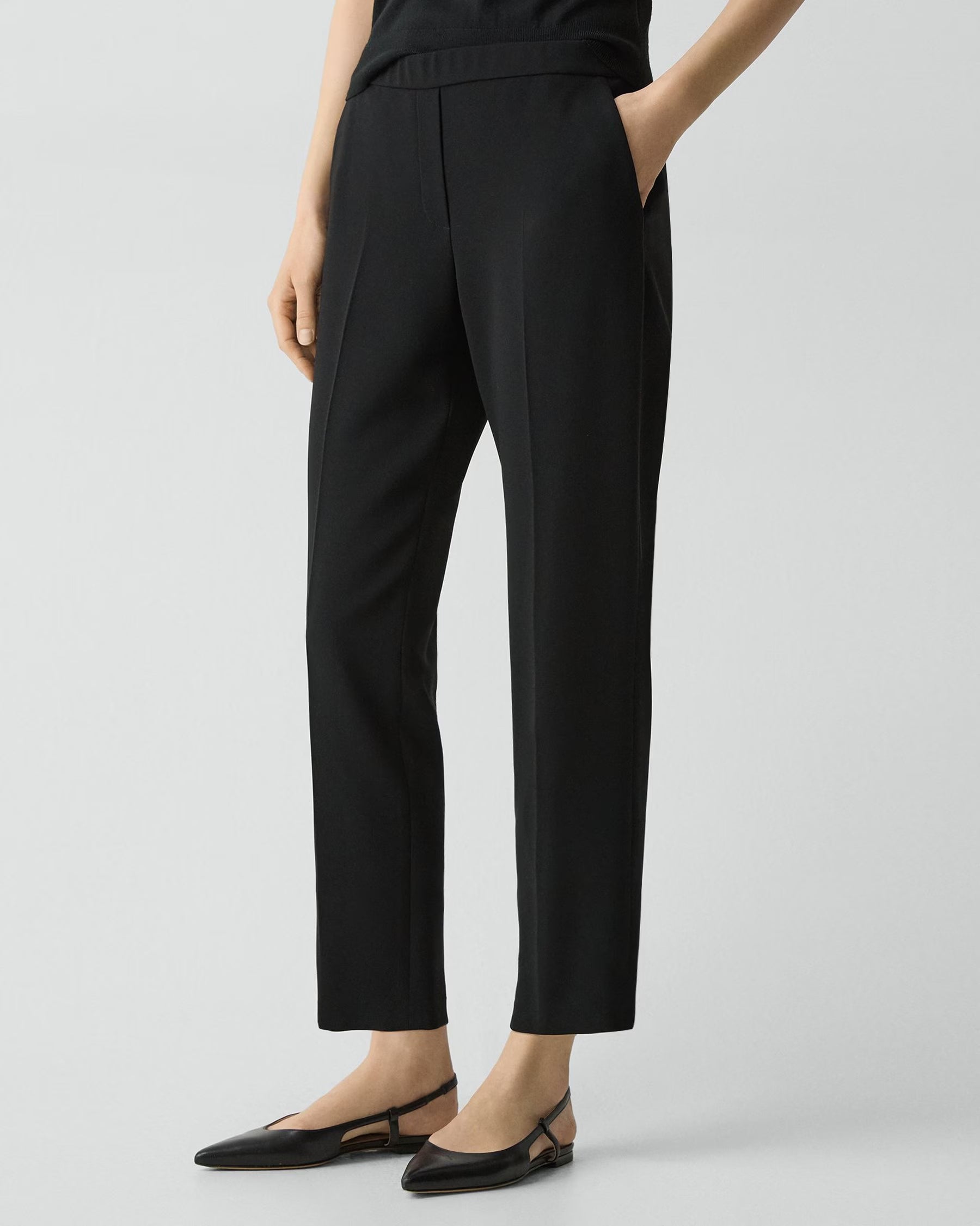 Theory Treeca Pull-On Pant in Admiral Crepe - Black