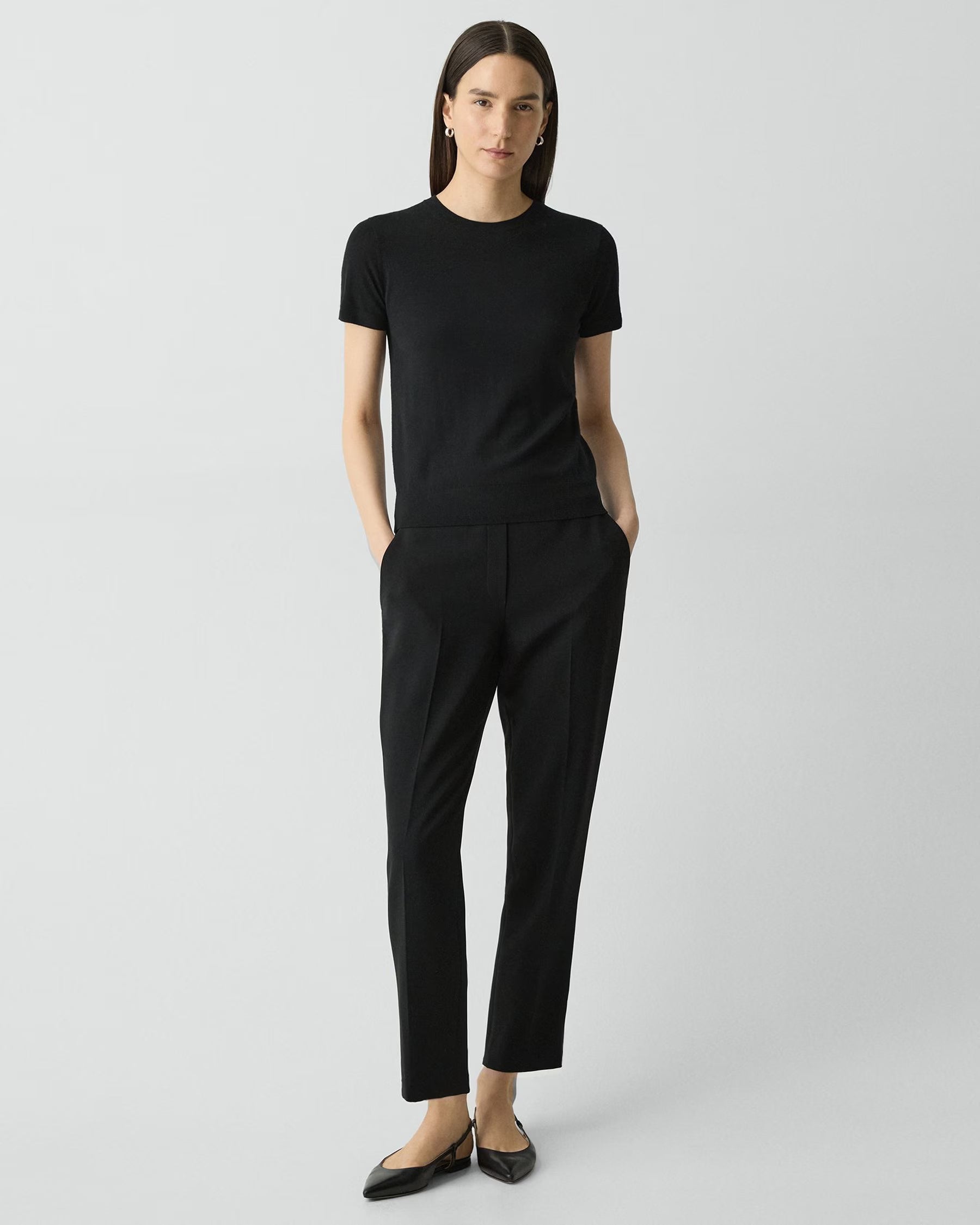 Theory Treeca Pull-On Pant in Admiral Crepe - Black