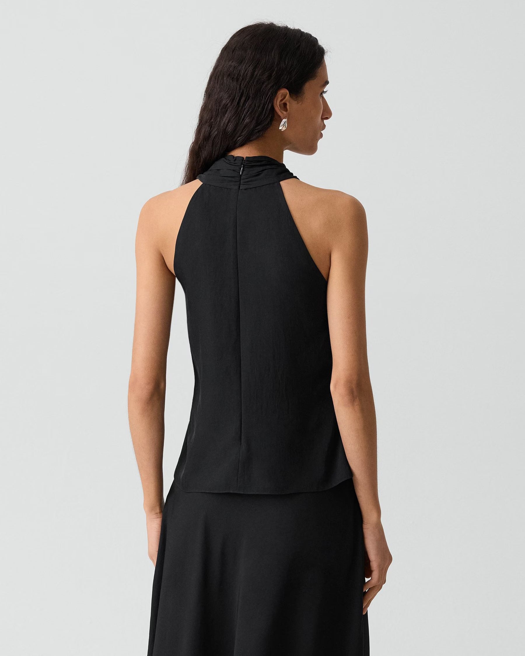 Theory Twisted Halter Top in Washed Twill - Black