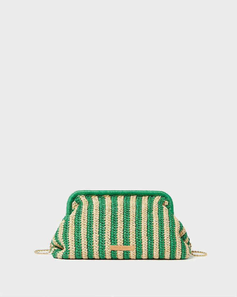 Trudie Oversized Frame Clutch - Natural/Green Stripe