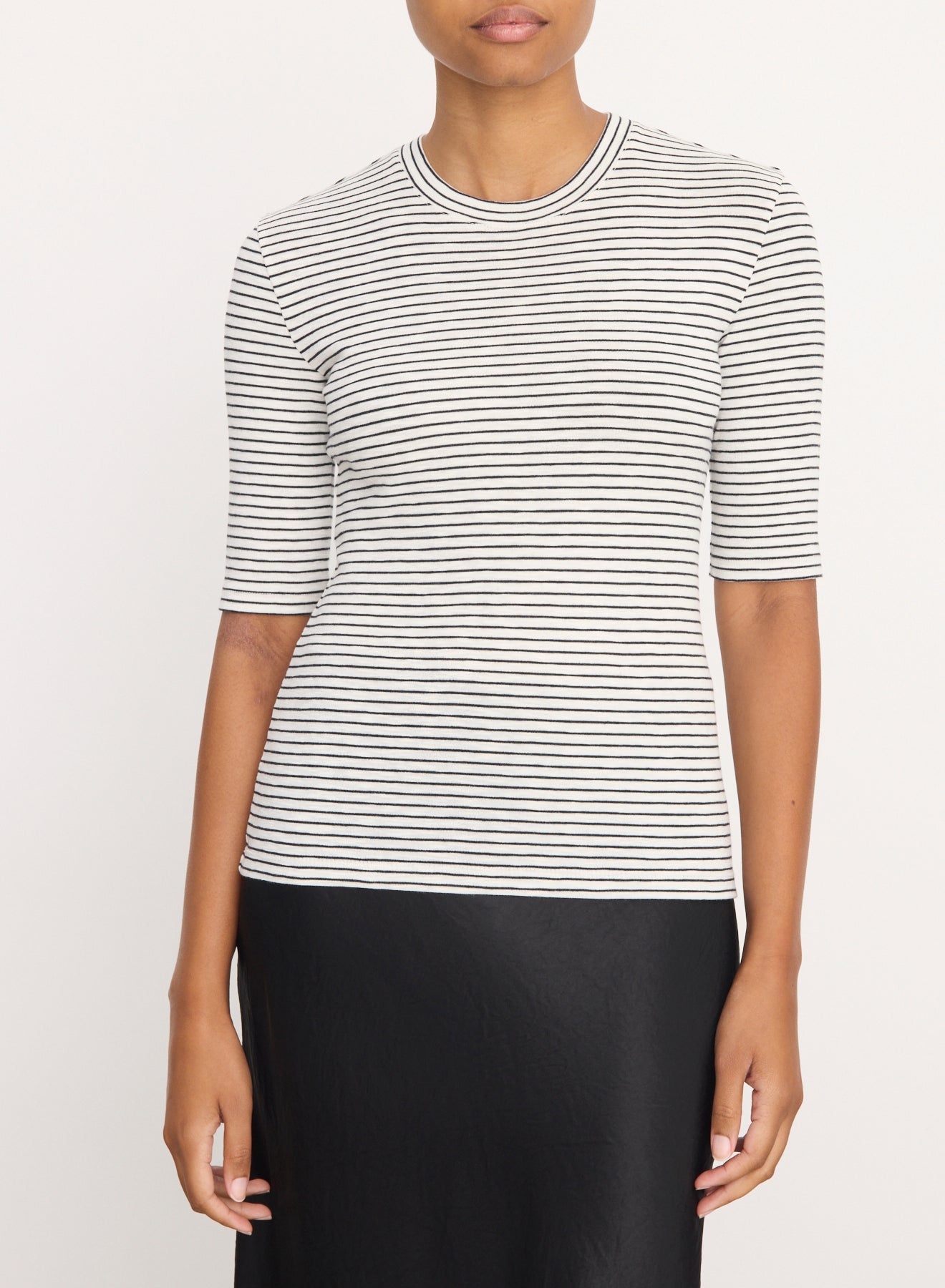 Striped Elbow Sleeve Crew - Off White Combo
