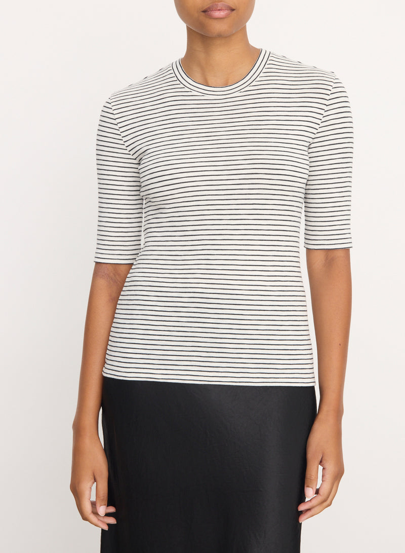 Striped Elbow Sleeve Crew - Off White Combo