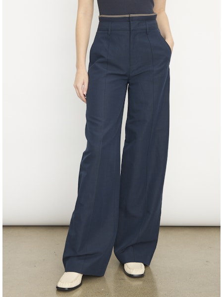 High Waist Rib Trim Trouser