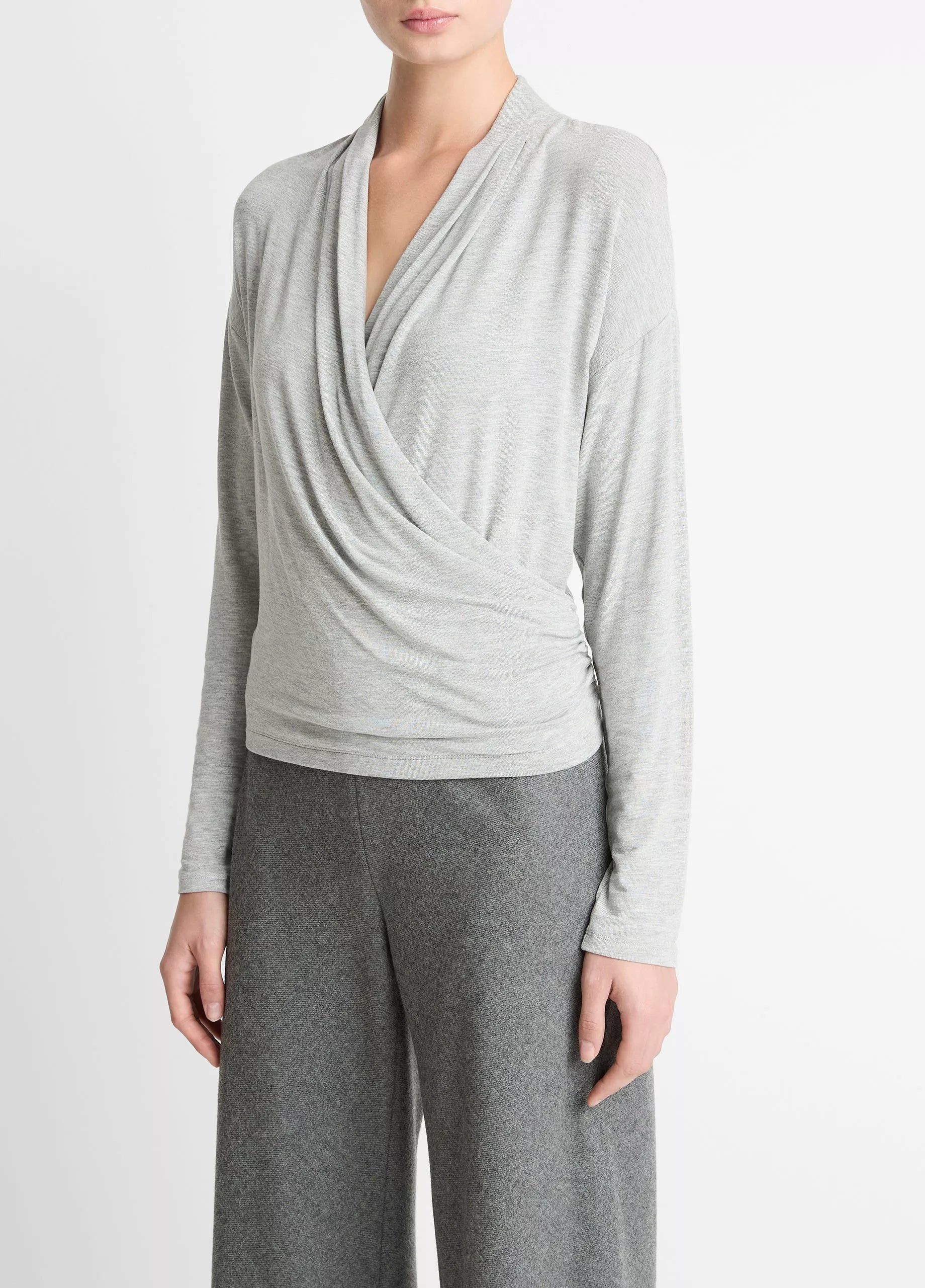 Relaxed Fixed-Wrap Jersey Top