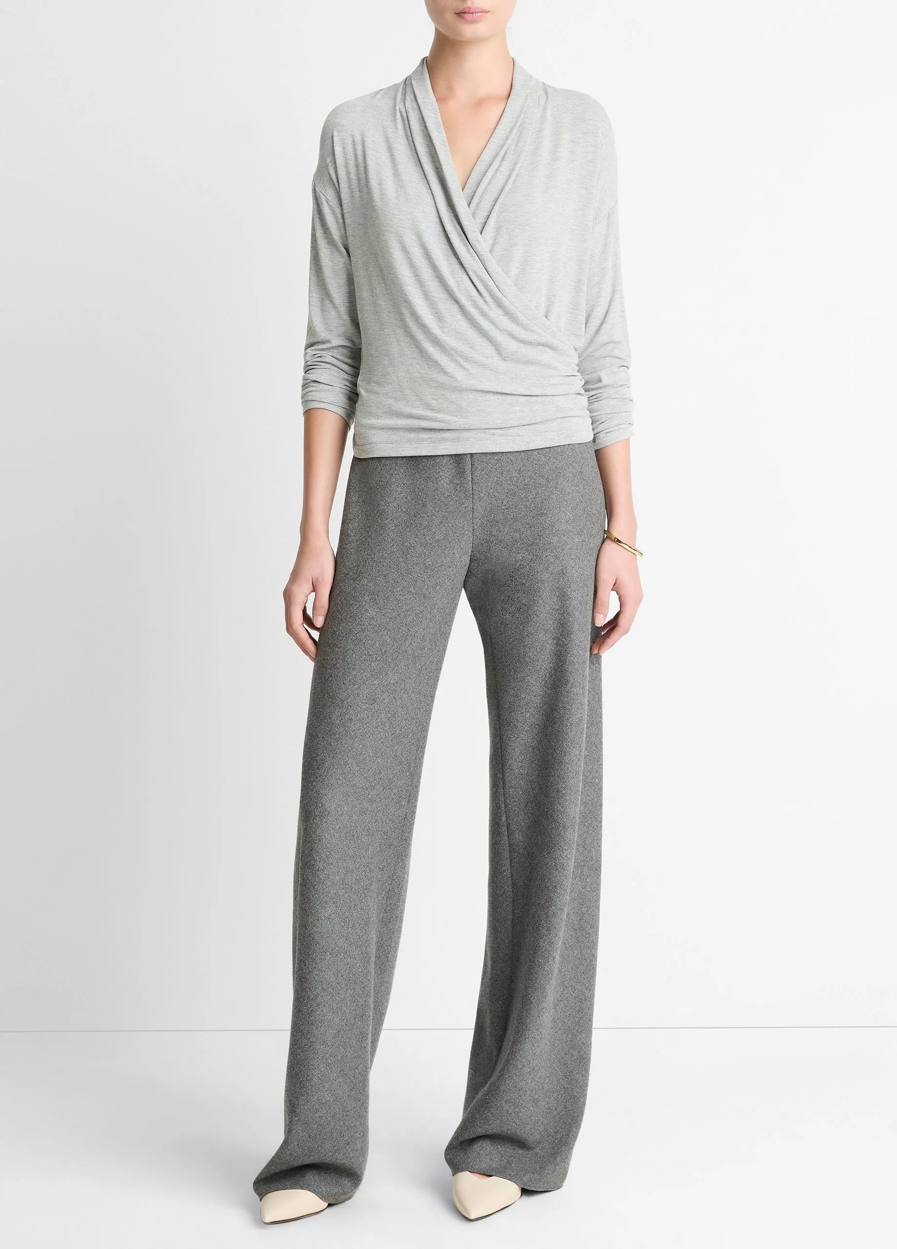 Vince Relaxed Fixed-Wrap Jersey Top