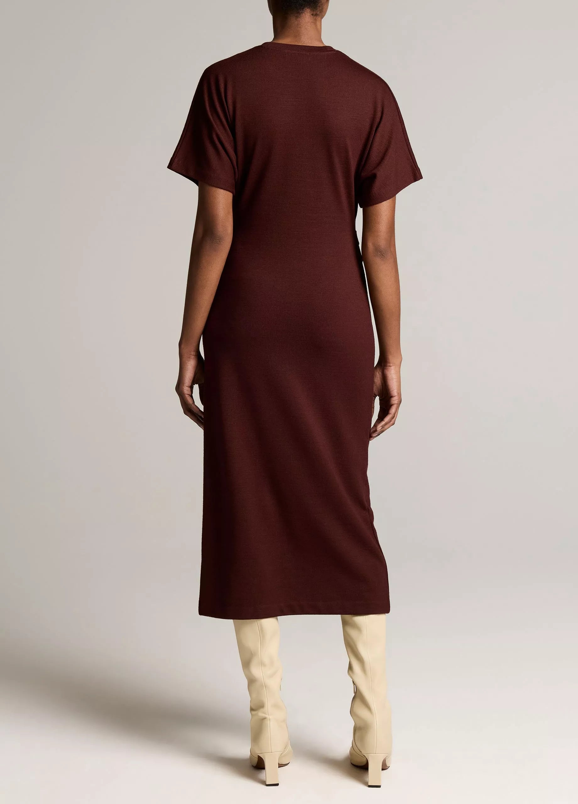  Vince Ruched-Side Knit Short-Sleeve Dress - Black Rose