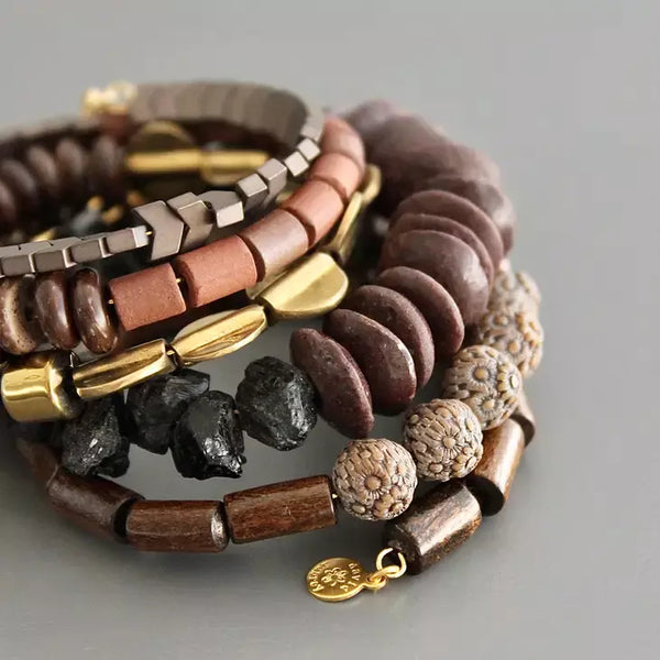 Burgundy and Tourmaline wrap Bracelet