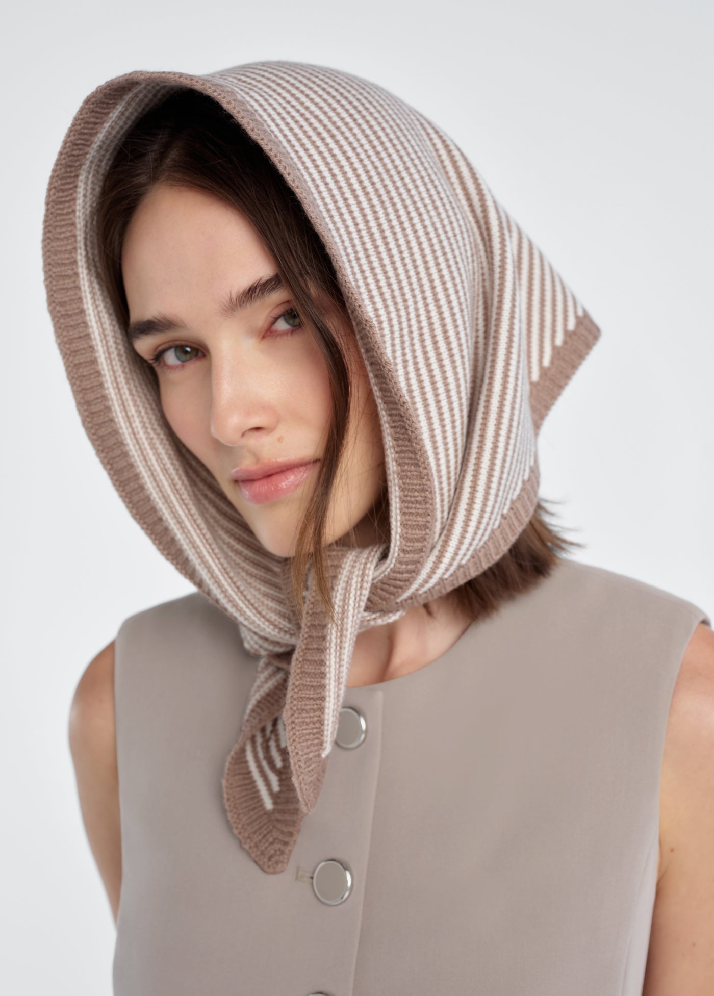 The Triangle Scarf - Soft Taupe Stripe