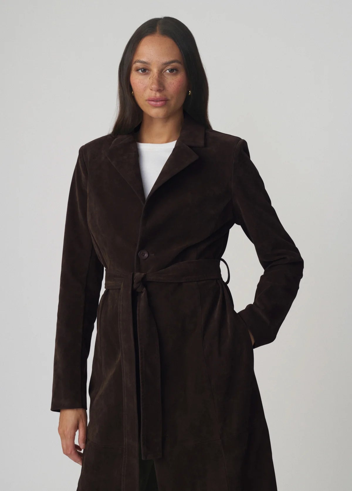 Joe's The Vegan Suede Long Coat - Dark Chocolate
