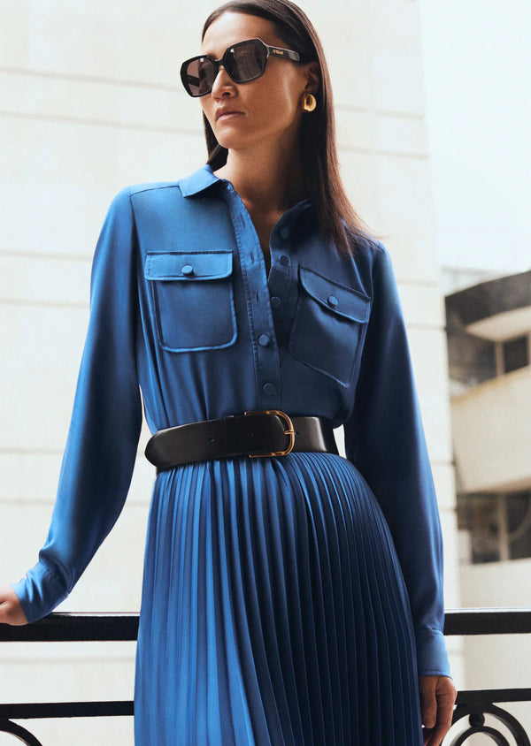 Kenza Pleated Midi Shirt Dress