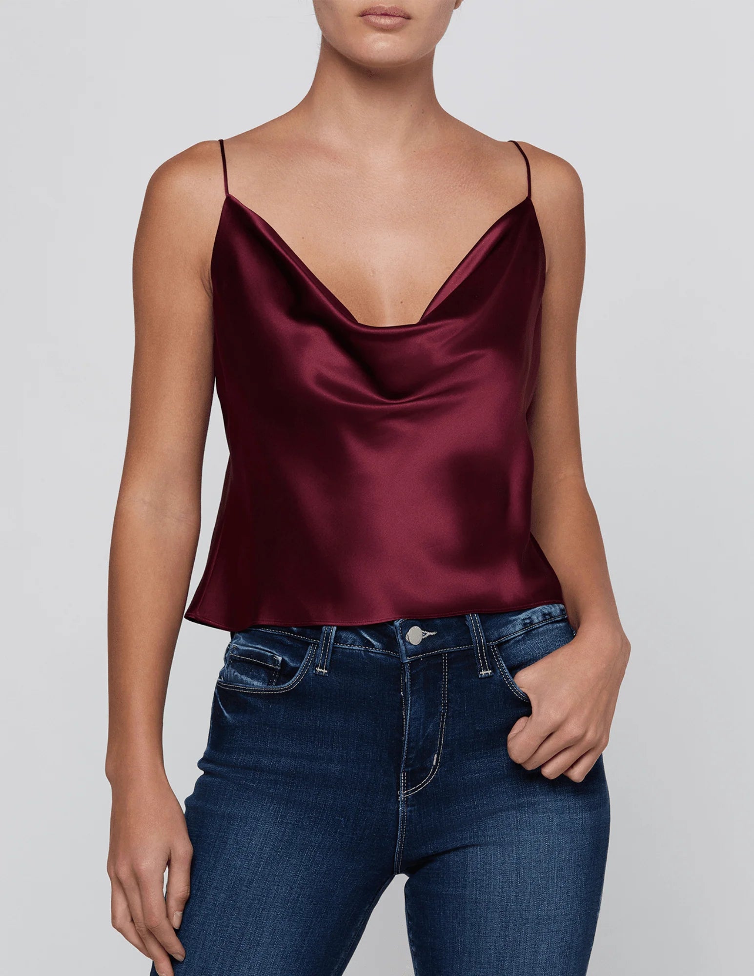 L'Agence Calista Cowl Neck Silk Cami - Merlot
