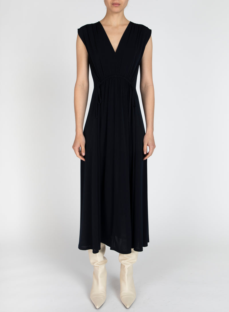 Lea Sleeveless Drawstring Front Midi Dress
