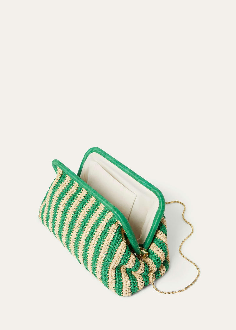 Trudie Oversized Frame Clutch - Natural/Green Stripe