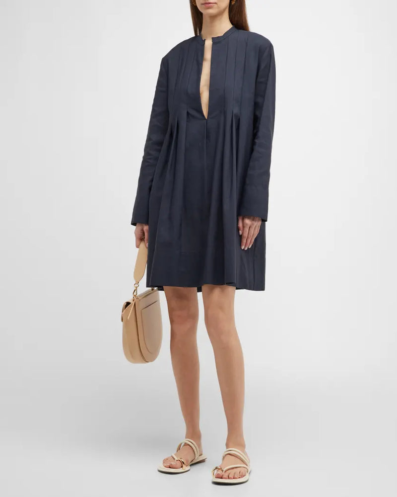Trapeze Pleats L/S Dress