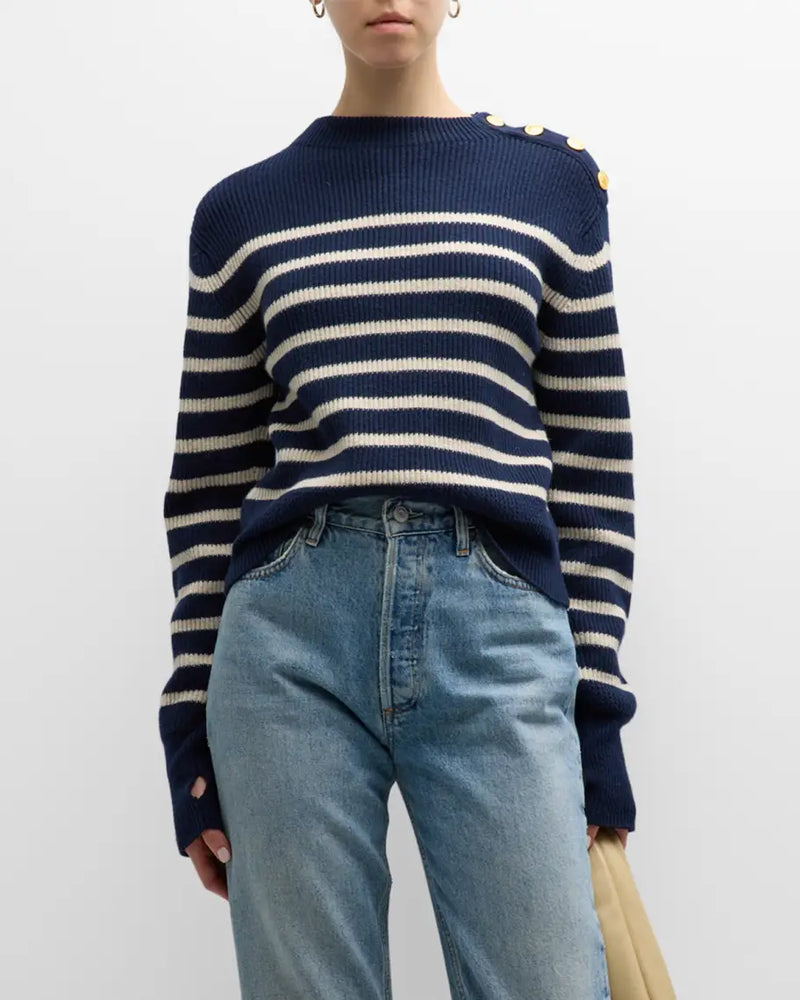 Nancy Crew Neck Sweater - Navy Stripe
